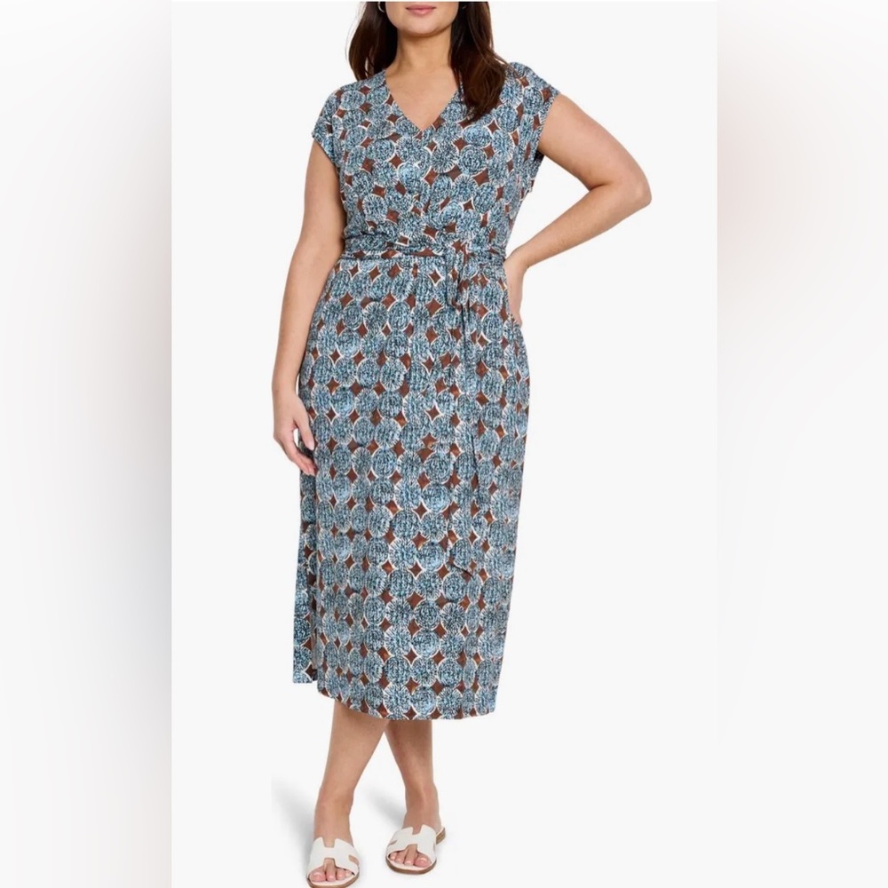 NIC+ZOE Sand Dollar Stella Midi Dress Blue Brown Medallion NWT‎ Size 3X